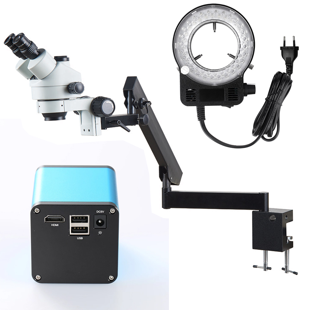 Trinocular Stereo Microscope 7X-45X - Conector de Brazo Articulado Ajustable con