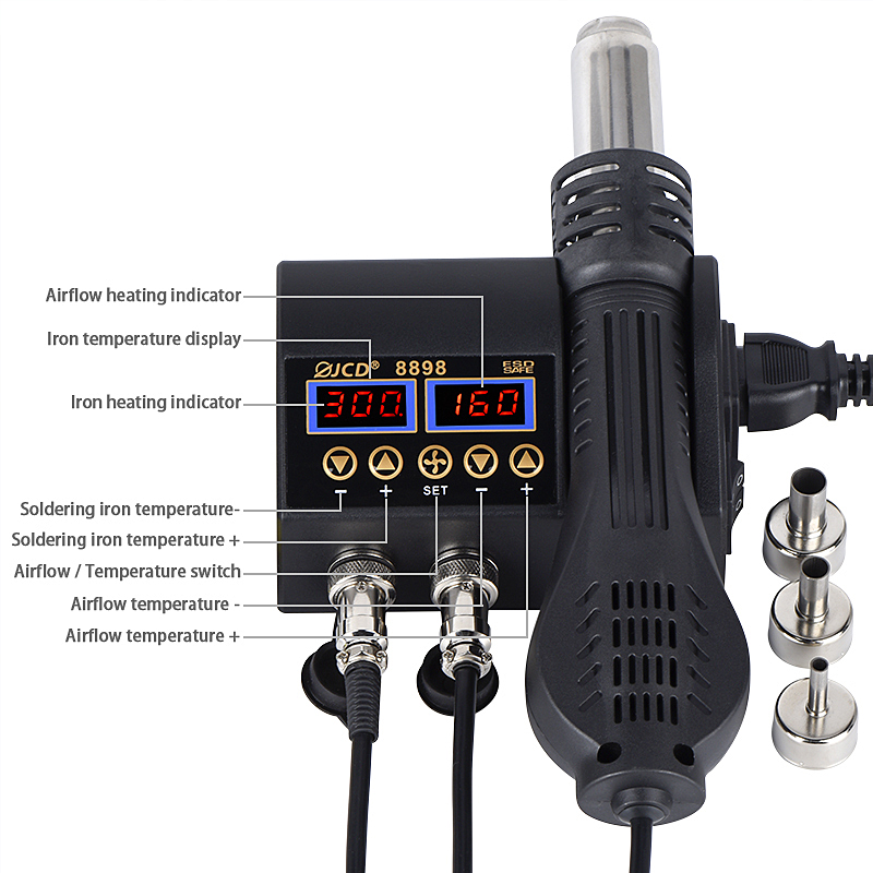 JCD 8898‑16 750W Estación de S - 2 In 1 Soldering Rework Station 750W reseña y precio
